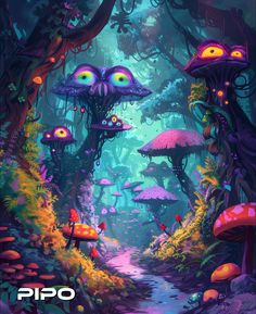 an image of a fantasy forest with mushrooms