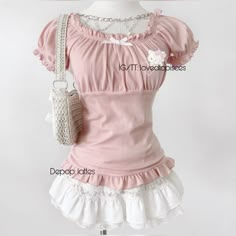 Dollete Outfits, Pink 00s, Outfits Coquette, Top With Puff Sleeves, Milkmaid Top, Girly Fits, Payment Plan