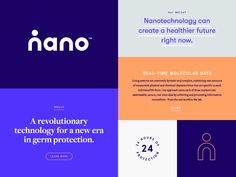 the logos for nanono, which are featured in several different colors and font styles