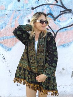 Yak wool kimono Fits upto XL Bohemian Winter Cardigan, Bohemian Open Front Winter Cardigan, Bohemian Wrap Outerwear For Fall, Bohemian Open Front Winter Outerwear, Bohemian Long Winter Cardigan, Bohemian Shawl Cardigan For Winter, Cotton Open Front Kimono For Fall, Fall Cotton Open Front Kimono, Winter Festival Shawl Outerwear