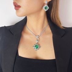 ✰ This gemstone necklace is perfect for people who want to achieve a brilliant and splendid look ✰ This green zircon necklace not only suitable for formal occasions such as banquets, weddings, theme parties, but also for everyday wear ✰ This green jewelry is a very special gift for birthday, Mother's Day, Valentine's Day and more  ✰ Comes with an exquisite gift box  We also offer the ring and earring from the same collection: https://www.etsy.com/listing/1217077278/green-emerald-cut-ring-vivid-green https://www.etsy.com/listing/1230999979/green-emerald-cut-earring-vivid-green Materials: Environmentally-friendly copper Quantity: 1 Piece with Chain Pendant Size: 1 x 1 x 0.51 in Main Gemstone: 0.6 x 0.6 x 0.2 in Necklace Length: 17.3 in ----♛ PRODUCTION & SHIPPING ♛ --- ✰Multiple items purcha Elegant Emerald Pendant Necklace With Clavicle Chain, Elegant Emerald Necklace For Formal Occasion, Elegant Green Rhinestone Necklace For Wedding, Elegant Emerald Pendant Necklace For May Birthstone, Elegant Silver Emerald Necklace With Jewels, Green Cubic Zirconia Necklace For Parties, Elegant Emerald Necklace With Clavicle Chain, Elegant Emerald Pendant Necklace For Wedding, Formal Green Cubic Zirconia Emerald Necklace