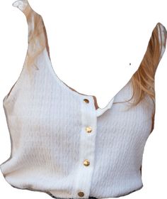 White Stretch Tops With Button Closure, White Stretch Top With Button Closure, White Stretch Tops With Buttons, White Stretch Top With Buttons, Casual White Buttoned Tank Top, Chic White Buttoned Tank Top, White Buttoned Tank Top For Summer, White Cotton Tank Top With Button Closure, White Tops With Button Closure For Day Out