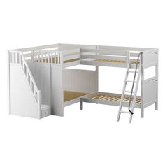 a white bunk bed with stairs next to it