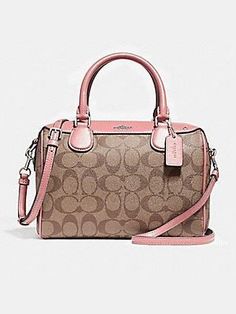 Coach Mini Bennett Satchel In Signature Khaki Blush F58312. Purse Pink, Crossbody Satchel, Authentic Designer Handbags, Satchel Handbag, Care Card, Silver Prices, Luggage Sets, Coach Purse, Coach Bag