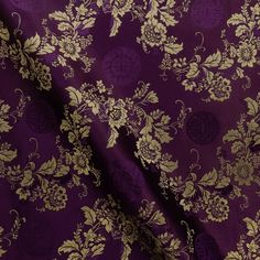 Floral Brocade Fabric, Luxury Silk Embroidered Fabric, Floor-length, Luxury Silk Embroidered Fabric For Puja, Luxury Silk Fabric For Festivals, Purple Silk Wedding Fabric, Purple Silk Fabric For Wedding, Elegant Purple Silk Fabric, Elegant Silk Fabric In Traditional Drape, Elegant Silk Fabric Traditional Drape