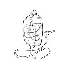 a drawing of an electric cord connected to a water bottle with a plug in it