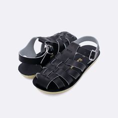 Sun-San Sailor - Little Kid – Salt Water Sandals Black T-strap Sandals With Rubber Sole For Summer, Black Summer Clogs With Cushioned Footbed, Closed Toe Clogs With Cushioned Footbed For Vacation, Black Round Toe Clogs For Vacation, Black Summer Beach Clogs, Black Clogs For Beach And Summer, Black Clogs For Beach In Summer, Beach Sandals With Arch Support And Closed Toe, Closed Toe Beach Clogs With Cushioned Footbed