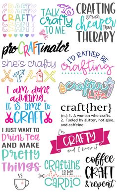 some type of lettering that is in different colors and font styles, including the words for each