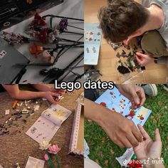 two people sitting on the ground with legos in front of them, and one person holding a piece of paper