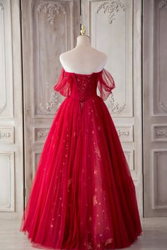 Red Prom Dresses Off The Shoulder, Knot Board, Sweet 16 Masquerade Party, Off Shoulder Party Dress, Prom Dress Burgundy, Red Prom Dress Long, Prom Dresses Off The Shoulder, Marine Ball, Tulle Long Prom Dress