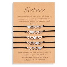 PRICES MAY VARY. 💕 SISTER MATCHING BRACELET 💕 Friendship Heart Bracelet on a gift card "No matter where life takes us, we will always be connected by heart." This is a perfect present for sisters, bestie friends, girls, women. Imagine their surprise when they see this bracelet and the special message you sent, How sweet is that! 💕 MATERIAL 💕 Made of 316L stainless steel and nylon rope for a long life. It's durable and strong, high polished, not easy to tarnish or turn colors, hypoallergenic Cute Matching Bracelets, Sister Bracelets, Sisters Bracelet, Best Friend Heart, Matching Friendship Bracelets, Long Distance Bracelets, Distance Bracelet, Best Friends Matching, Friendship Heart