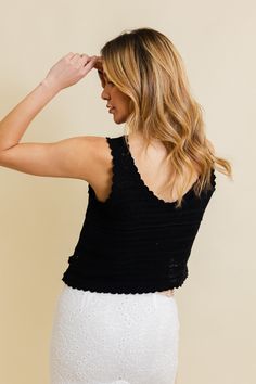 Soft and stylish, the Serene Blooms Crochet Style Top is a delightful summer addition. Fashioned from 100% cotton, this breathable crop top is adorned with fusion-stitched patterns for a playful yet sophisticated look. Perfect for day or evening wear, it comes in classic black or ivory to match any outfit​​. #lovemyleto 100% Cotton Imported Trendy Textured Knit Crop Top For Spring, Spring Cropped Crochet Top With Textured Knit, Cropped Textured Knit Crochet Top, Cropped Cotton Knit Top, Fitted Textured Knit Cotton Top, Fitted Cotton Textured Knit Top, Textured Knit Crop Top For Summer, Fitted Cotton Pointelle Knit Top, Chic Textured Knit Crop Top For Spring