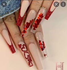 Do It Yourself Nails, Nail Art Cute, Vday Nails, Valentine Nail, Red Acrylic Nails, Valentine Nail Art, February Nails, Nail Designs Valentines, Nail Art Gel