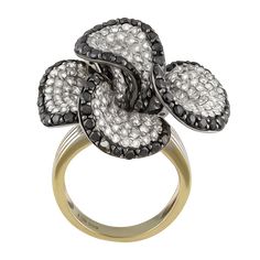 14K White Gold Diamond: 2.45cts Black Diamond: 1.95cts Reference number: SIC01007 Size: 4.25 Luxury White Gold Diamond Ring With Black Enamel, Elegant Luxury Multi-stone Flower Ring, Fine Jewelry Multi-stone Flower Ring, Luxury Flower-shaped Jewelry With Diamond Accents, Luxury Black Flower-shaped Jewelry, Diamond Flower, Flower Ring, Black Diamond, White Gold Rings