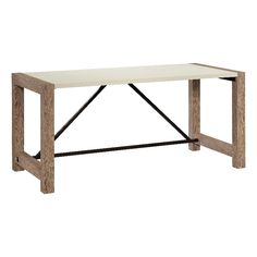 the table is made out of wood and has a white top with black metal legs