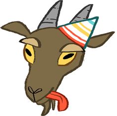 a goat with a party hat on it's head