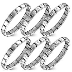 PRICES MAY VARY. Italian Modular Type Link Bracelet: you will receive 6 pieces 18 links stainless steel Italian bracelets in 3 styles, including heart charm, star charm, and classical no sign charm, each style has 2 pieces; The bracelets are suitable for wrist size about 6 inches-6 3/ 8 inches, and each link measures about 0.39 inch/ 10 mm in width and 0.35 inch/ 9 mm in height Adjustable Link Bracelet: these Italian charm bracelets have a separate interlocked link system that adjust the bracele Italian Charm Bracelet Men, Modular Type, Italian Starters, Italian Charm Bracelets, Bracelet Star, Italian Bracelet, No Sign, Bracelets And Charms, Star Charms