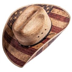 A true American classic, the Liberty embodies the liberties that come with being an American. Featuring a black and brown stitched leather hatband and American flag painted onto the brim, this hat will turn heads! Womens Straw Cowboy Hat, Brown Leather Hat, Straw Cowgirl Hat, Mexican Palm, American Flag Painting, American Hat Makers, Leather Cowboy Hats, Flag Painting, Straw Cowboy Hat