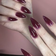 Red Purple Nails, Paznokcie Hello Kitty, Red Gel Nails, Sharp Nails, Gothic Nails