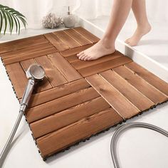 "Rectangular Natural Wood Bath Rugs Nut Brown Mats" Wooden Floor Tiles, Composite Flooring, Elegant Bathroom Design, Farmhouse Ceiling Fan, Wood Bath, Deck Tile, Elegant Bathroom, Wood Tile, Wood Surface