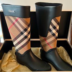 Reposhing This Item I Purchased From @Ivanab3. Loved It, But They Come Up Too High On My Leg. They Are In Perfect Condition And Come With The Box. Questions? Leave A Comment Below! High Rain Boots, Burberry Boots, Burberry Rain Boots, Shoes Wishlist, Dress Sneakers, Casual Formal Dresses, Burberry Black, Boot Print, Burberry Shoes