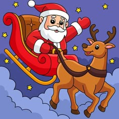 santa claus is riding in a sleigh with his reindeer