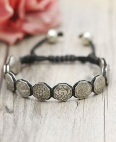 Eight Auspicious Symbols Adjustable Bracelet, Nepal - Bracelets Buddhist Jewelry, Eight Auspicious Symbols, Thailand Jewelry, Buddhist Bracelet, Tibetan Bracelet, Buddha Jewelry, Buddha Bracelets, Golden Fish, Lotus Jewelry