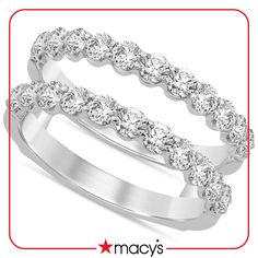 two white gold wedding bands with diamonds on each band and the words macy's written below