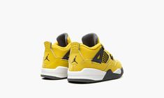 Yellow calf leather Jordan 4 low-top sneakers from JORDAN featuring signature Jumpman motif, contrasting panel detail, round toe, front lace-up fastening, logo-embroidered tongue, pull-tab at the heel, branded insole and rubber sole.  These styles are supplied by a premium sneaker marketplace.  Stocking only the most sought-after footwear, they source and curate some of the most hard to find sneakers from around the world. . Elyseen Jinwoo, Yellow Air Jordan 4 Lace-up Sports Shoes, Toddler Jordans, Toddlers Jordans, Yellow High-top Air Jordan 4 For Streetwear, Jordan Shoes Retro Baby, 4 Baby, Jordan 4 Retro, Air Jordan 4 Retro