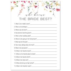 the bride's best question card with flowers on it