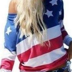 This Shirt Is Very Cute. I Have 2 In The Same Size 1 Is Nwt 1 Is Nwot. July Outfit Ideas, Contrast Collar Shirt, Fourth Of July Outfits, American Flag Clothes, July Outfits, 4th Of July Outfits, Round Neck Top, Long Sleeve Striped Top, American Flag Shirt