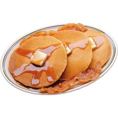 pancakes with butter and syrup on a plate