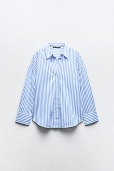 STRIPED POPLIN SHIRT Zara Poplin Shirt, Fall Winter Fashion Trends, Blue And White Striped Shirt, Blue And White Shirt, Johnny Collar, Winter Fashion Trends, Travel Capsule Wardrobe, Zara Shirt, Zara Basic