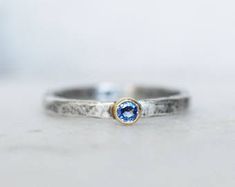 Blue Sapphire Stacking Ring - 3mm Ceylon Blue Sapphire 18k Yellow Gold and Sterling Silver Tiny Diamond Ring, Simple Diamond Ring, Silver Stack, Diamond Stacking Ring, Ceylon Blue Sapphire, Diamond Stacking Rings, Lake Oswego, Stack Ring, April Birthstone