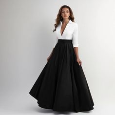 Lasaky - Professional product title: Bridesmaid Satin Long Dress in Black and White with Contrast Standing Collar and Long Sleeves Mothers Gowns, Bridesmaid Satin, Christina Wu, Satin Dress Long, Bodice Dress, Dress Sleeve Styles, Bridal Party Dresses, Elegant Color, فستان سهرة