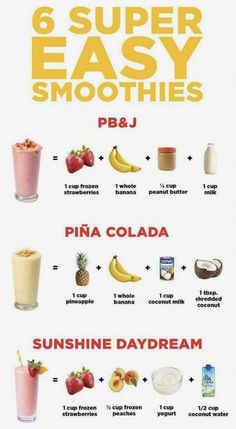 the 6 super easy smoothies poster is shown