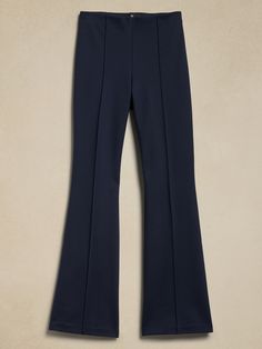 This flare-leg pant is designed for comfort, cut from our Everywhere Ponte fabric.   We developed this special Ponte de Roma, enhancing its softness with special stretch fibers that create a smooth, supportive fit that always looks polished.   4-way Stretch Flare Fit: High-rise (10").  Slim through the hip and thigh with a flared leg.  Full length.  Sustainability: Made with Birla Livaeco™ viscose, a fiber derived from renewable wood resources and sourced from responsibly managed forests.  Birla Livaeco™ viscose is manufactured using a stringent closed-loop process that significantly reduces carbon emissions and water consumption as compared to generic viscose.  Pull-on design with concealed elastic at the waist.  No pockets.  Pin-tuck stitch detail creates the look of a trouser crease.  U Chic Blue Fitted Flares, Blue Flare Pants In Elastane, Blue Flare Pants With Elastane, Chic Blue Full-length Flares, Chic Stretch Flare Trousers, Chic Stretch Flares Trousers, Chic Blue Wide-leg Flares, Elegant Stretch Flares With Straight Leg, Elegant Stretch Straight Leg Flares