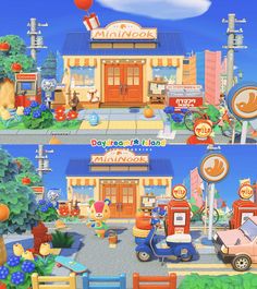 two pictures of the same store front and back