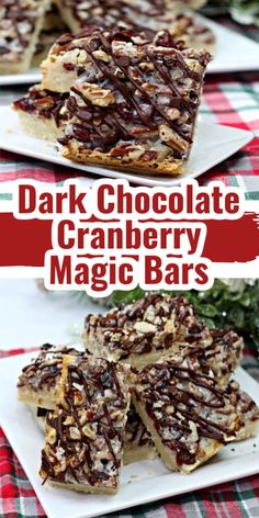 chocolate cranberry magic bars with text overlay