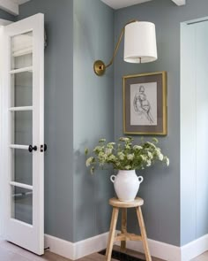 Trending: Dusty Blue Interiors | Lark & Linen Blue Hallway, Pure Salt Interiors, Blue Interiors, Pure Salt, Blue Living Room, Blue Interior