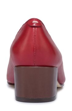 A delicate bow and glossy cap toe add timeless appeal to a poised leather pump set on a cushioned footbed and wrapped block heel. 1 3/4" heel Cushioned footbed Leather upper, lining and sole Made in Brazil Red Low Heel Block Heels For Formal Occasions, Extra Wide Shoes For Women, Elegant Red Block Heels With Padded Heel, Classic Red Block Heel Court Shoes, Red Formal Block Heels With Padded Heel, Formal Red Block Heels With Padded Heel, Classic Red Leather Court Shoes, Formal Red Block Heels With 4-inch Heel, Elegant Red Leather Block Heels