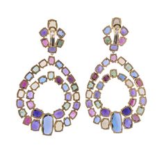 Marco Bicego Murano collection 18K yellow gold chandelier earrings, set with mixed gemstones. Retail Value $19,500. DESIGNER: Marco Bicego MATERIAL: 18K Yellow Gold GEMSTONE: Amethyst, Garnet, Tourmaline, Topaz, Iolite, Citrine CLARITY/COLOR: n/a MEASUREMENTS: Earrings are 85mm long; 46mm at the widest point MARK: Marco Bicego Made in Italy; Italian mark; 750 WEIGHT: 41.8 grams CONDITION: New PRODUCT ID: OG-1028 Elegant Multicolor Gemstone Chandelier Earrings, Elegant Multicolor Jeweled Chandelier Earrings, Gold Chandelier Earrings, Marco Bicego, Gold Chandelier, Chandelier Earrings, Earrings Set, Daily Outfits, Gemstone Earrings