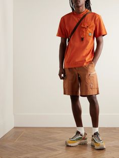 Moncler Grenoble's outdoor gear is fit for strolls through the mountains or days spent in the city. , This T-shirt is made from combed cotton-jersey and has a shell buttoned flap pocket , Features a carabiner clip and the label's 'Hiking' logo Hiking Logo, Carabiner Clip, Latest T Shirt, Orange T Shirts, Sports Top, Mr Porter, T Shirt For Men, Flap Pocket, Combed Cotton