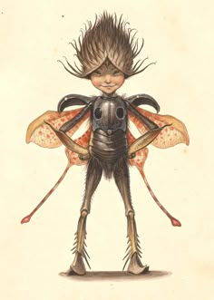 a drawing of a bug with long legs and large antennae on it's back