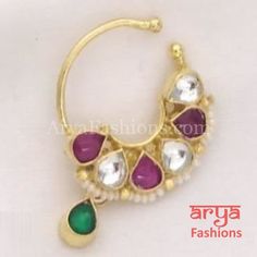 Round Nose Ring/ Kundan CZ non piercing nose ring/Kundan Bridal Nosepin Nose Ring Traditional, Round Nose Ring, Nose Ring Indian, Piercing Nose Ring, Faux Nose Ring, Ring Indian, Round Nose, Piercing Nose