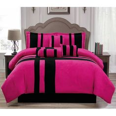 pink and black comforter set with matching pillows