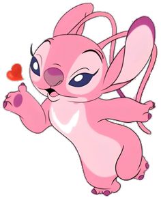 a pink bunny with blue eyes holding a red heart in it's right hand