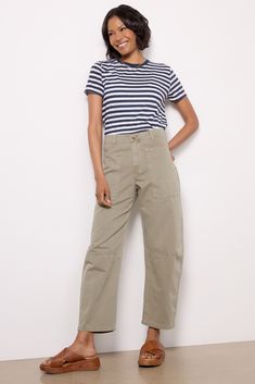 Patch pockets and seam detailing add utilitarian style to these stylish Velvet pants featuring a relaxed leg, high rise, and non-stretch cotton twill fabric. Take them from work to weekend with a pullover or half-tucked button-down. Elevated Casual High-waisted Utility Pants, Relaxed Fit High-waisted Utility Pants, Chic Pull-on Tapered Leg Pants, Mid-rise Tapered Pants With Belt Loops, Utility-style Cotton Tapered Pants, Utilitarian Style, Velvet Clothes, Brand Style Guide, Easy To Love