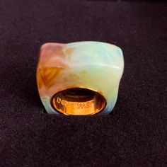 One Of A Kind, Never Worn, Lightweight Gold Tone Ring With Jade Like Looking In Original Box (Box Has Scratches) Cool Gold Rings, Endless Fashion, Opal Statement Ring, Jingle Jangle, Funky Rings, Marble Jewelry, Smart Jewelry, 6 Rings, Resin Ring