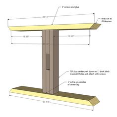 an image of a wooden table with measurements for the top and bottom section on it